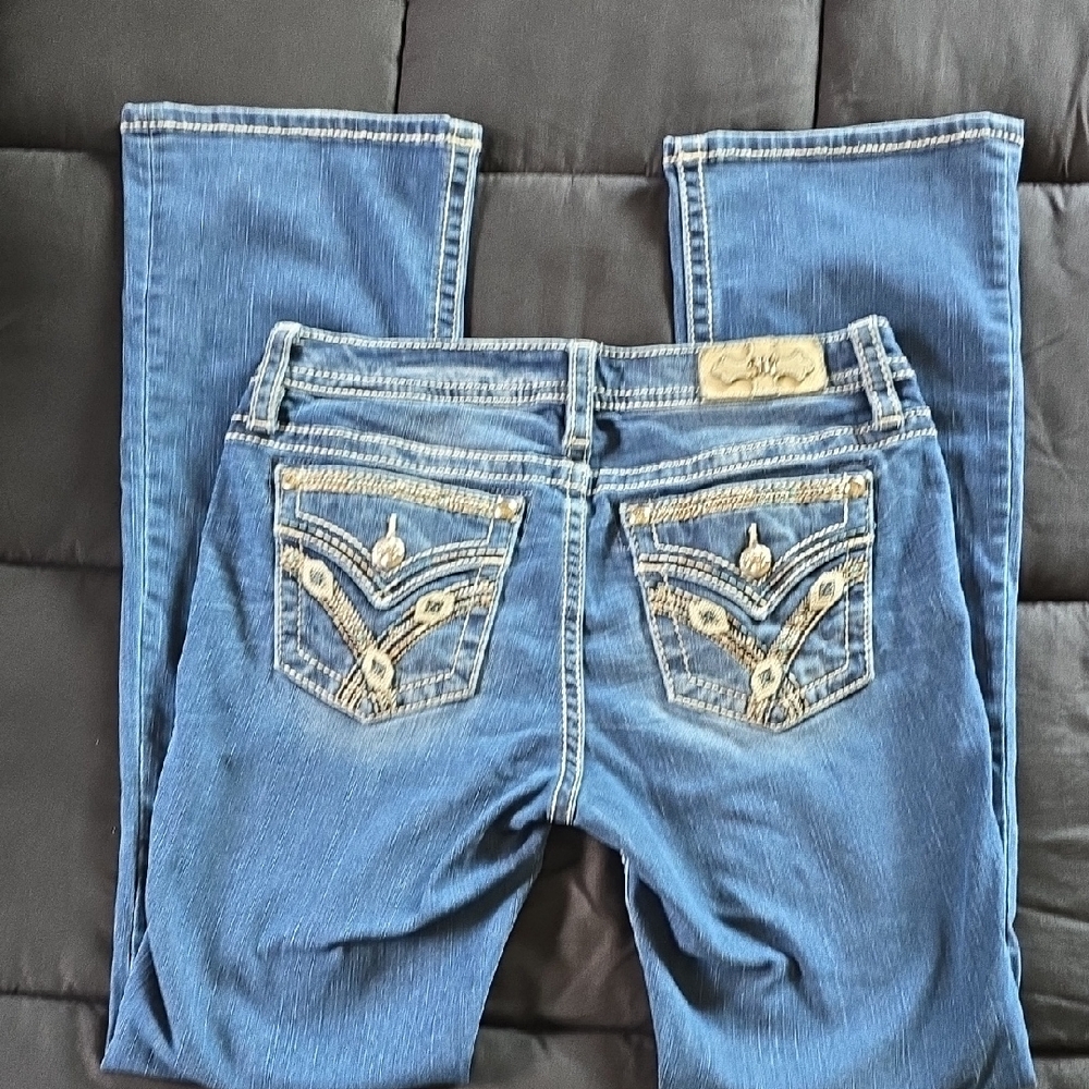 Miss Me Blue Boot Cut Jeans with Embroidered Pockets
